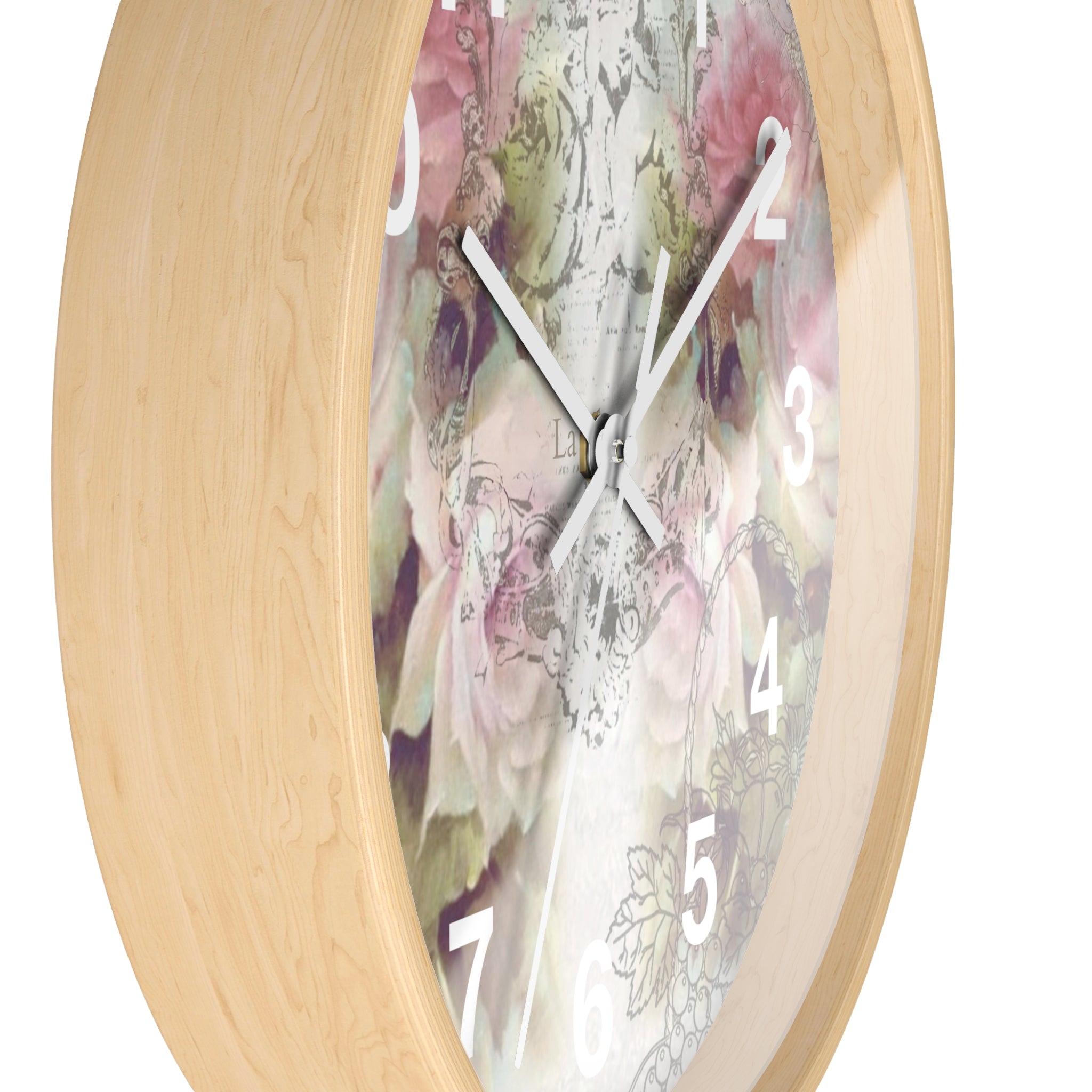 Shabby chic, pink roses, floral Wall clock
