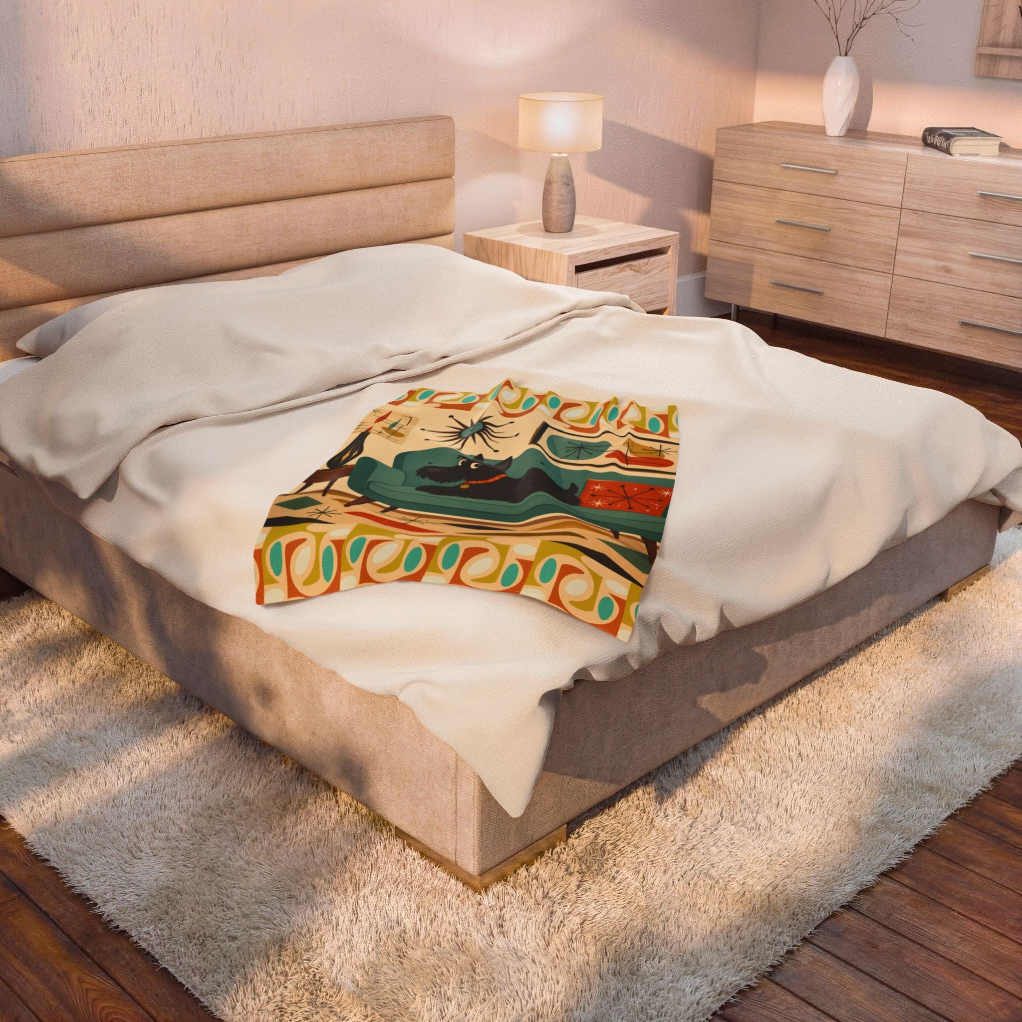 Mid-Century Scottie Dog Couch Blanket | Velveteen Plush Blanket