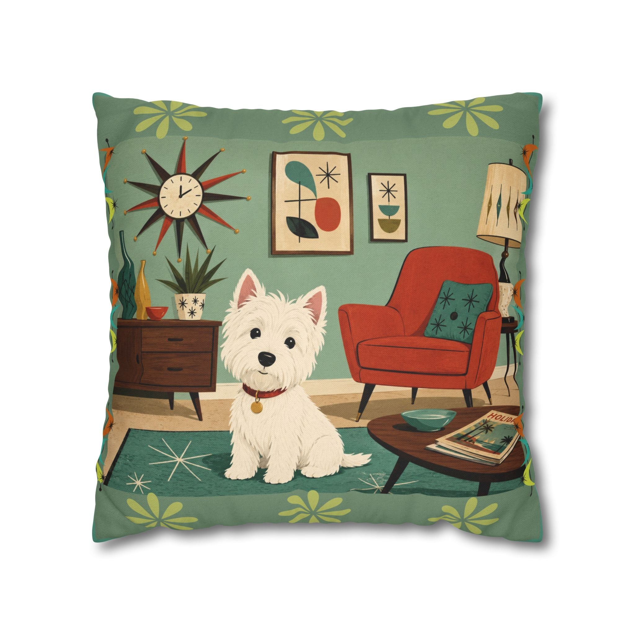 Retro Westie Dog Retro Living Room Pillowcase | Square Throw Pillowcase - COVER ONLY