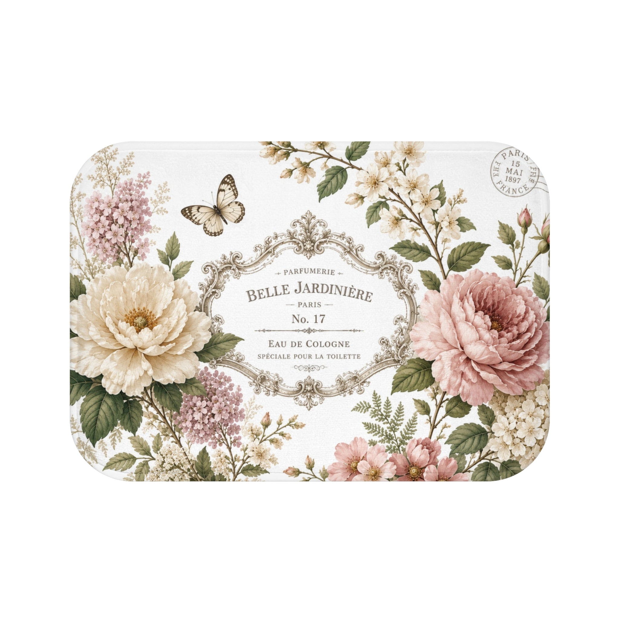 Floral Label Bath Mat | Shabby Chic Cottagecore Bathroom Rug