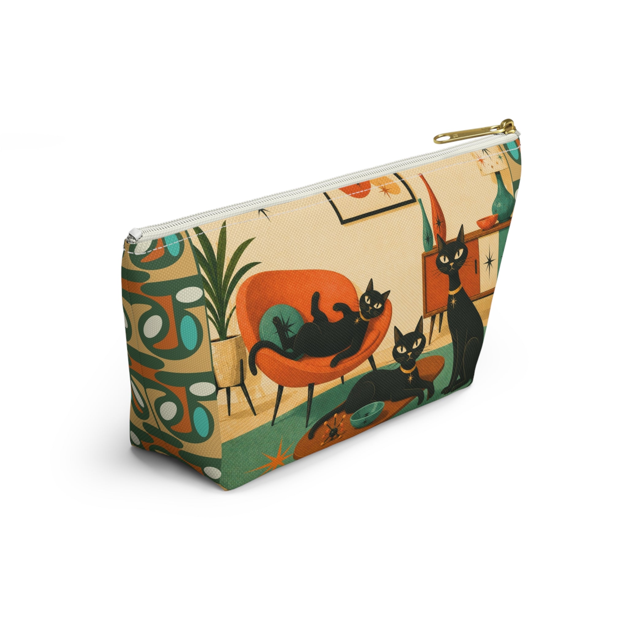 Mid-Century Atomic Black Cats Accessory Pouch