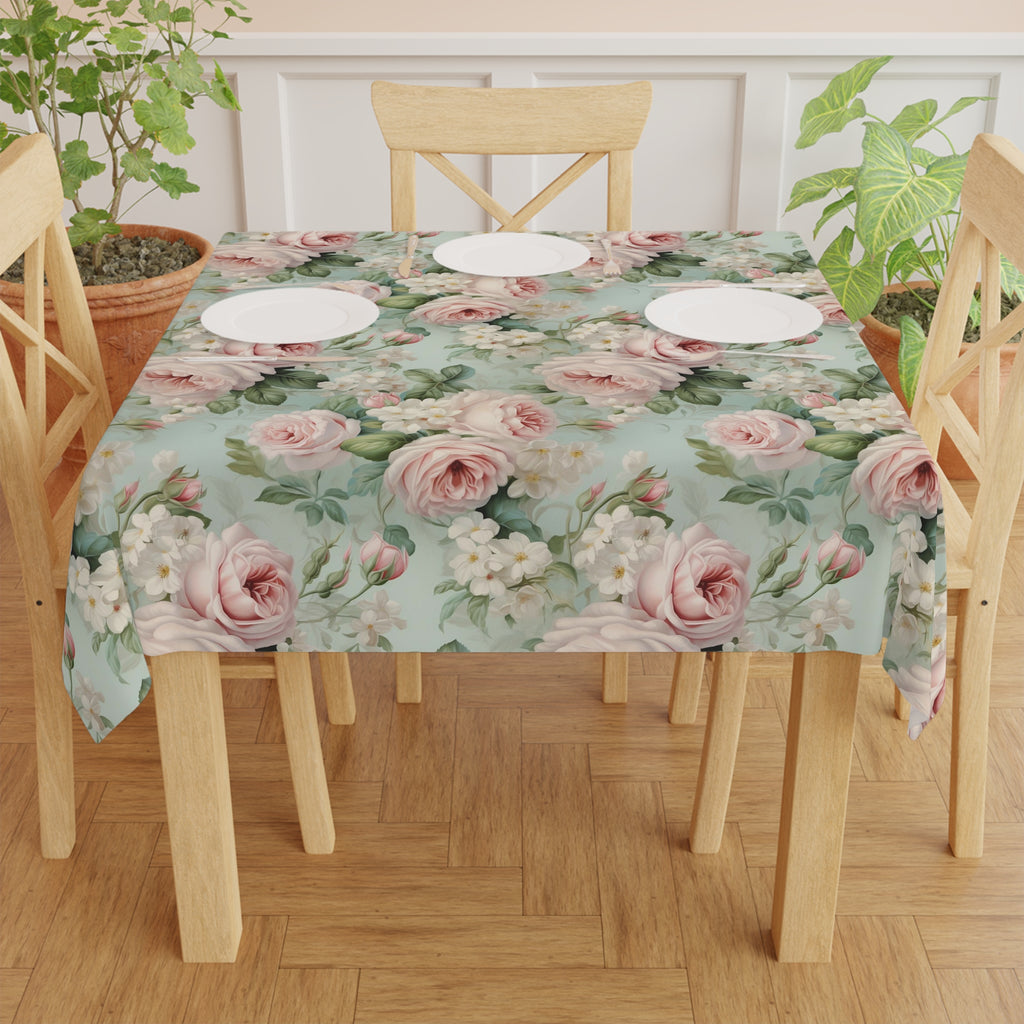 Vintage Shabby Chic Pink Roses and Delicate White Blooms Tablecloth