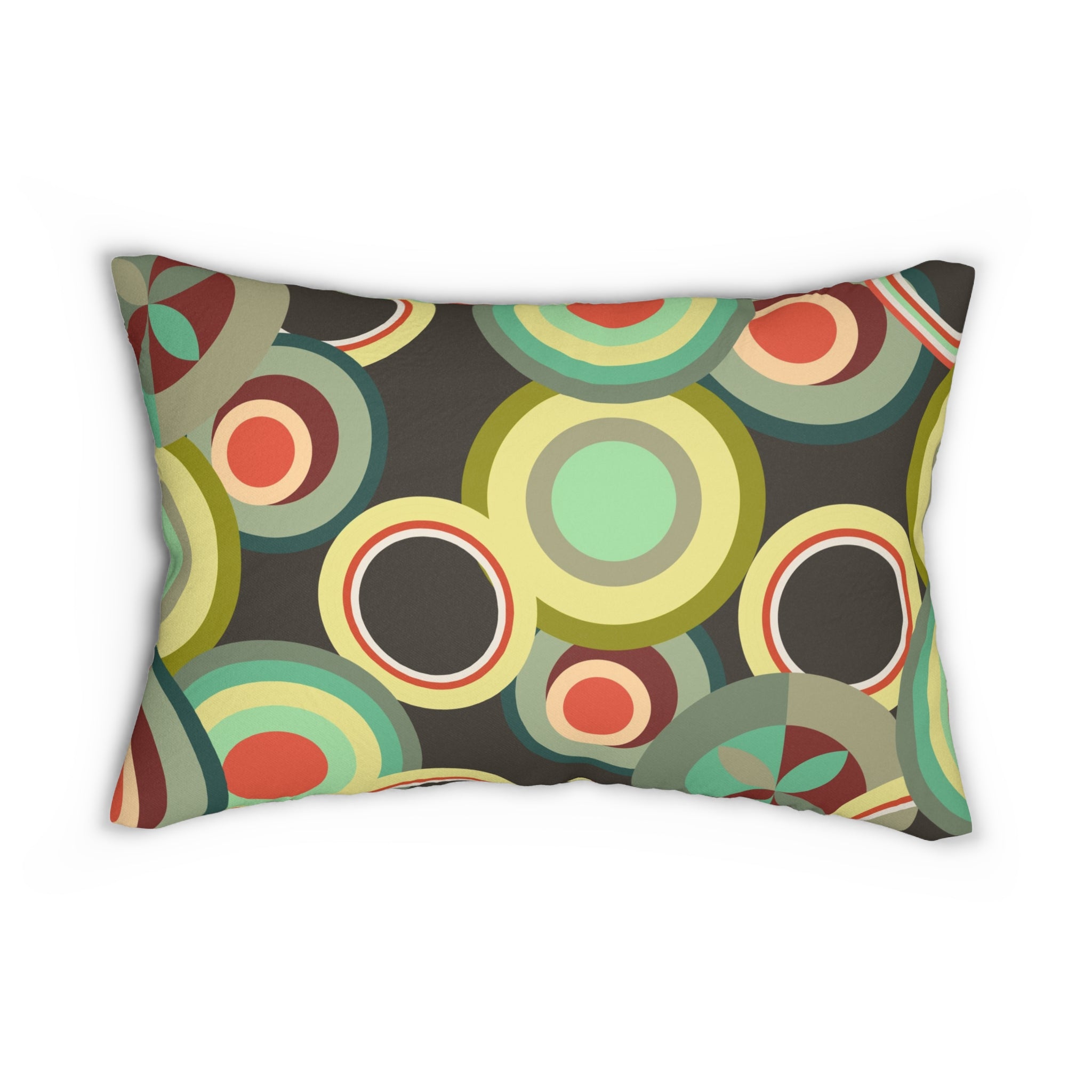 Retro circles colorful Spun Polyester Lumbar Pillow, MCM home decor, abstract, Mid Century Modern, throw scatter cushion