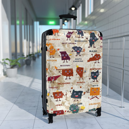 USA little maps travelling Suitcase on wheels, carry on luggage, secure lockable travel case, kids or adults