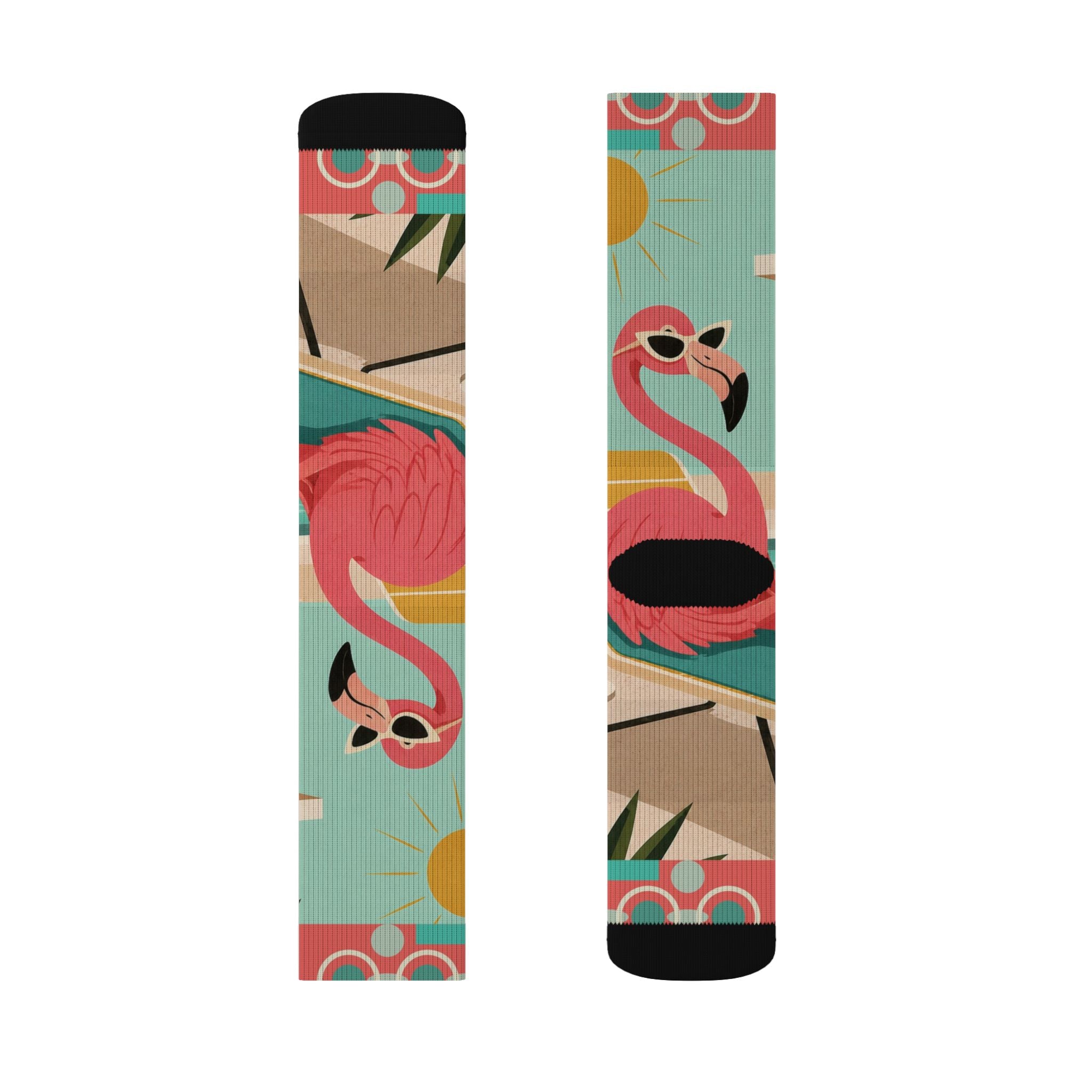 Tropical MCM Flamingo Socks | Sublimation Crew Socks, Summer Beach Pattern