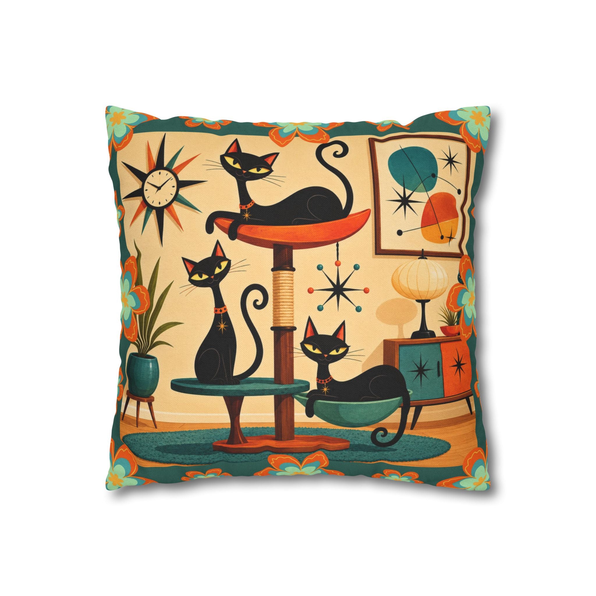 Retro Mid Century Atomic Cats pillowcase | Square Pillowcase - COVER ONLY