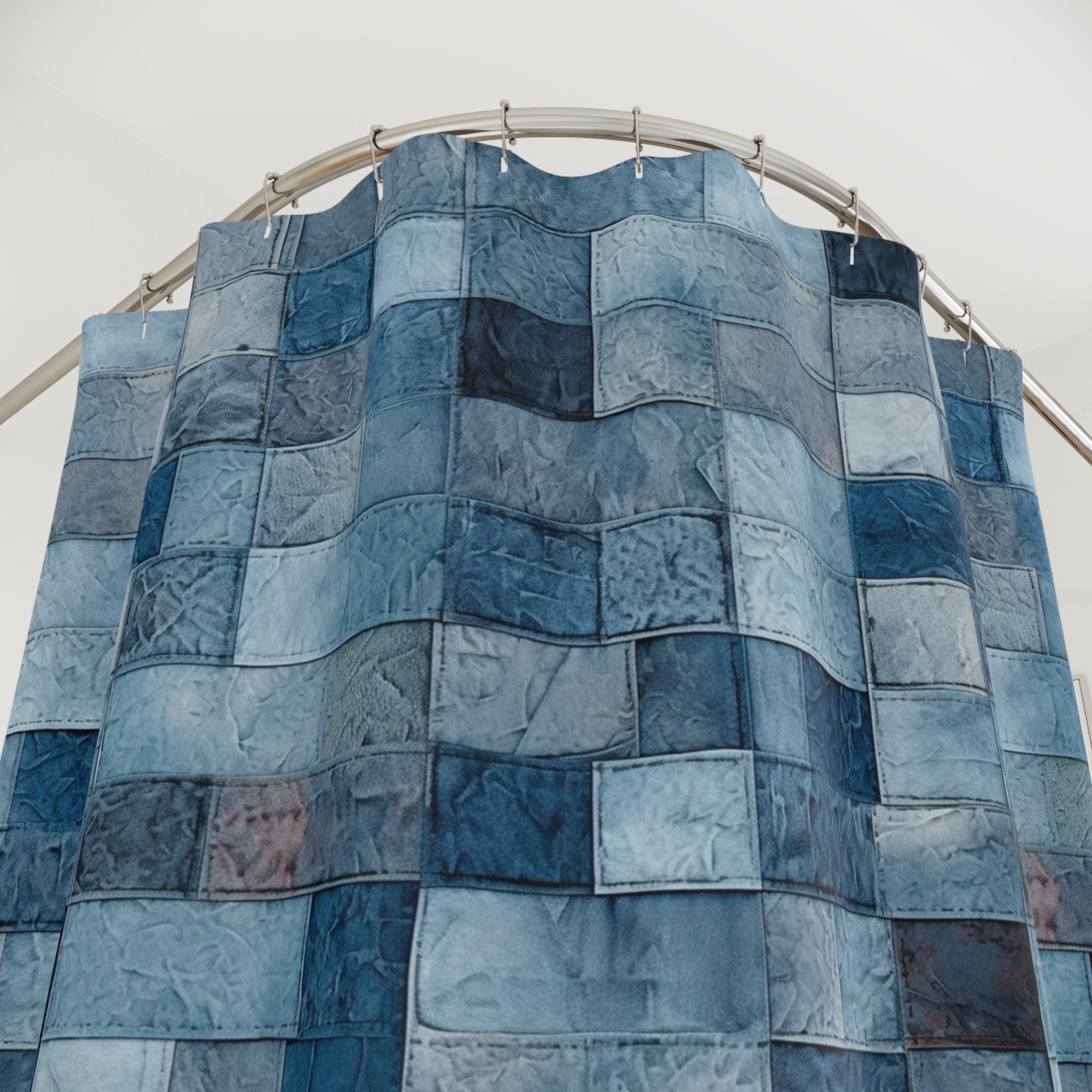 Denim blue patchwork look retro style Shower Curtain, bathtub stall curtain, vintage inspired design
