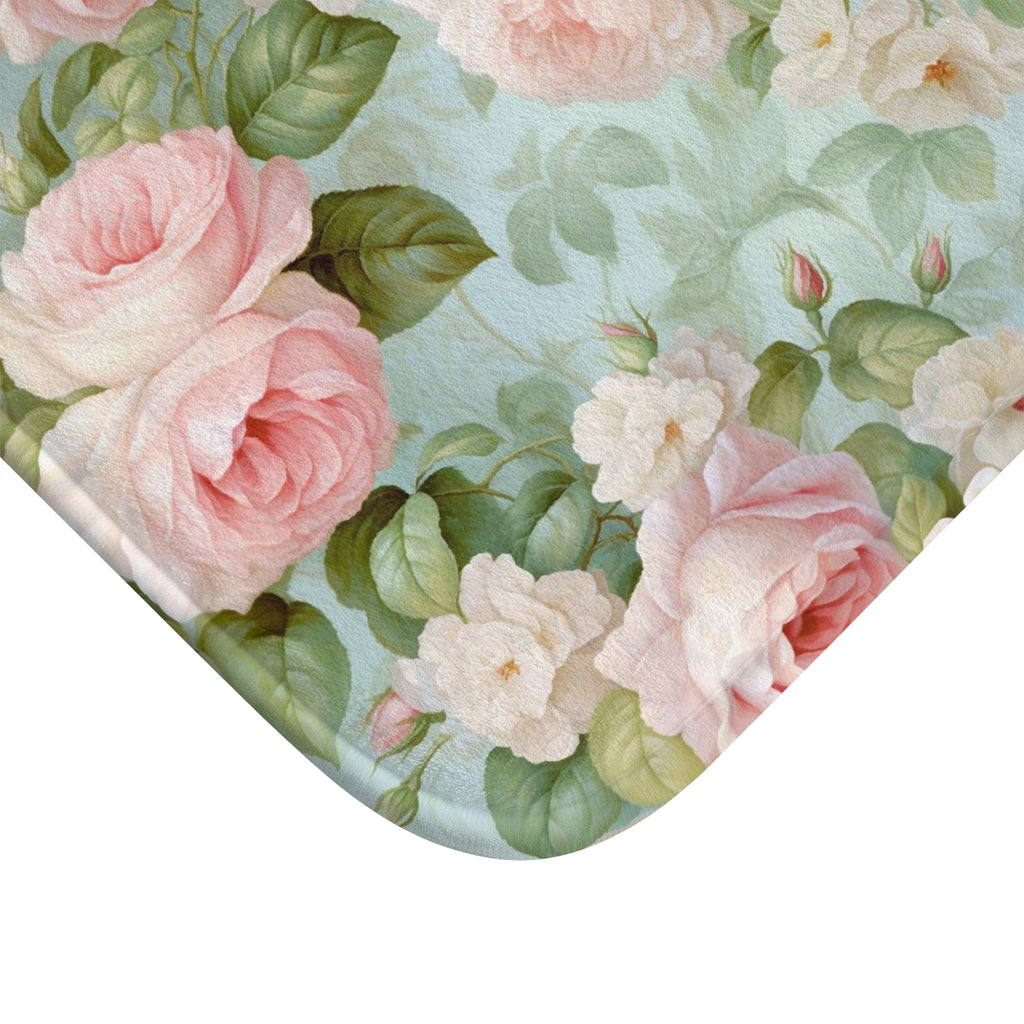 Pink vintage delicate roses Bath Mat, French vintage inspired, floral, anti-slip, shabby chic style bath mat