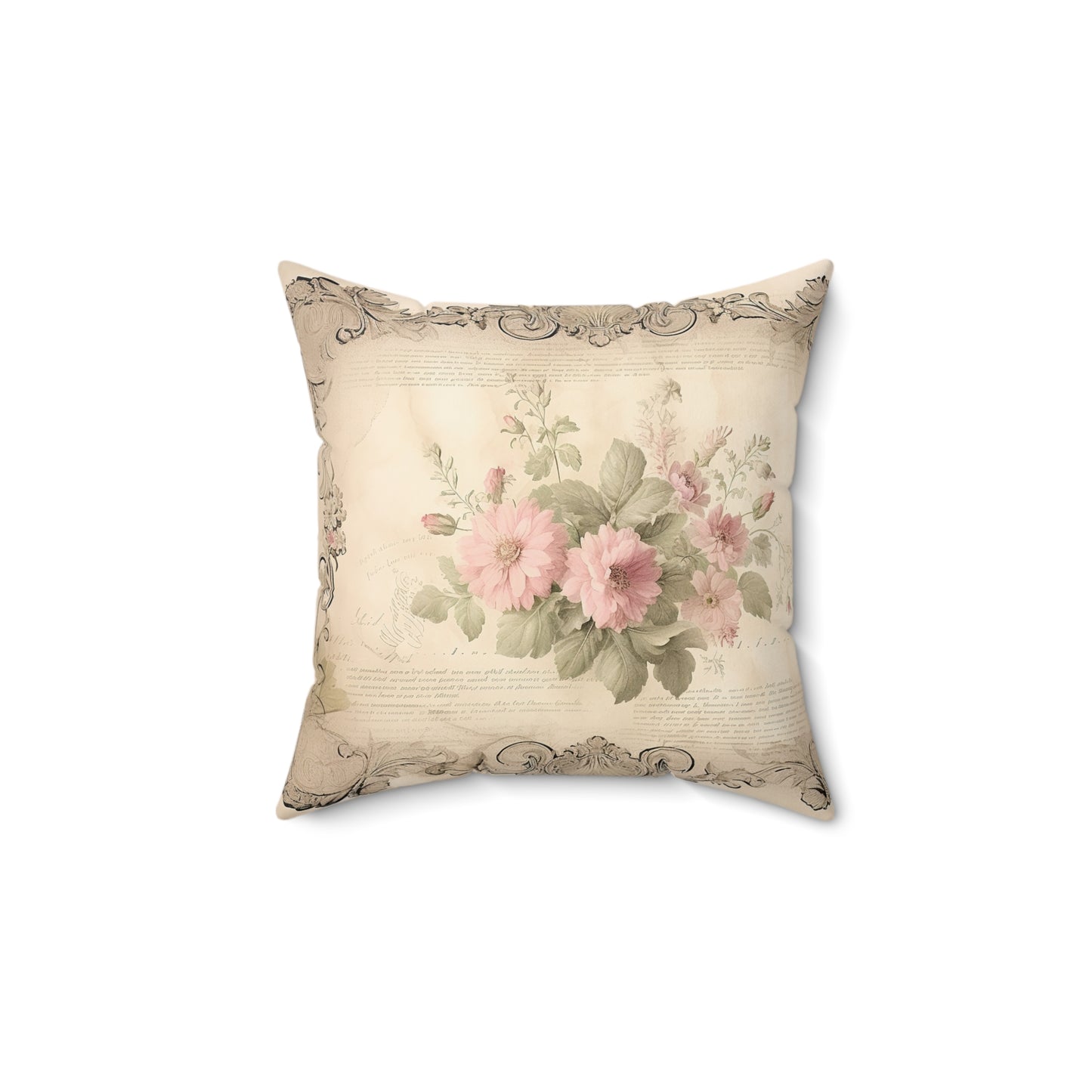 Shabby chic old certificate roses Square Pillow, vintage inspired, Farmhouse, country cottage, scatter throw cushion