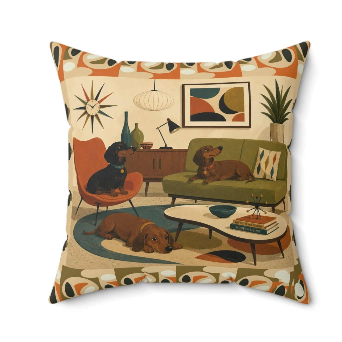 Mid-Century Dachshund Living Room Dogs - Pillow