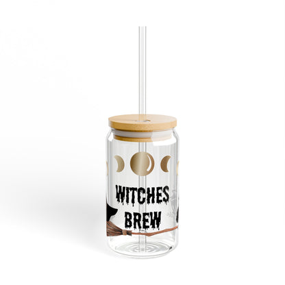 Witches brew Sipper Glass, 16oz, iced coffee cup, witchy glass, witch drinking glass, witch potion glass, coffee lover gift