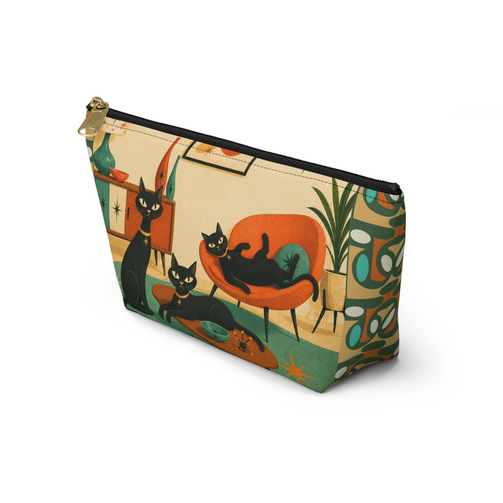 Mid-Century Atomic Black Cats Accessory Pouch