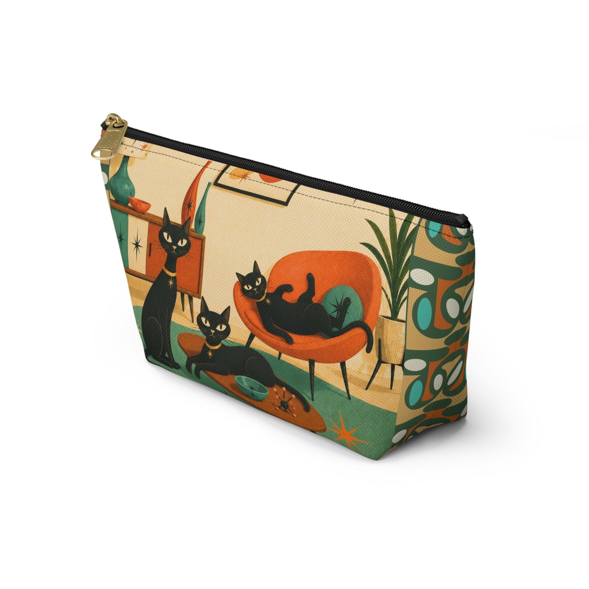 Mid-Century Atomic Black Cats Accessory Pouch
