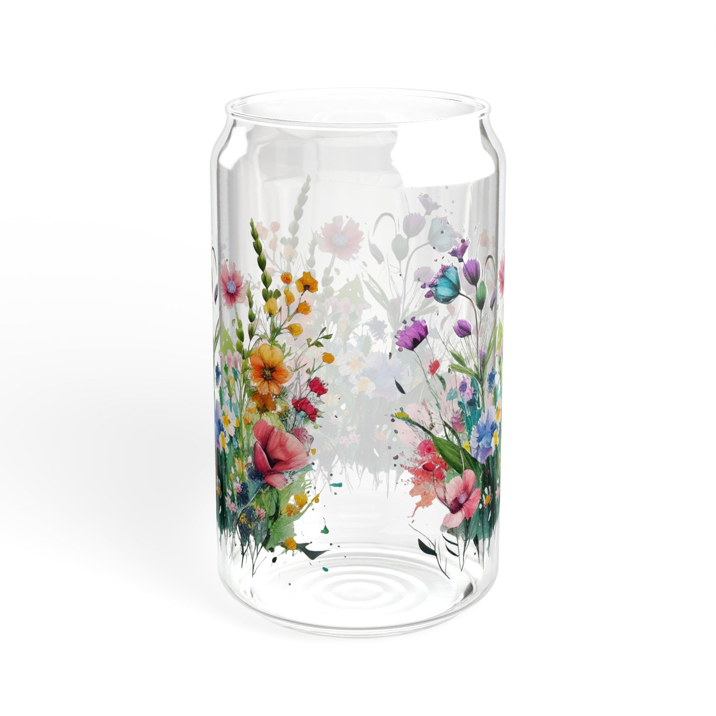 Wildflowers floral Sipper Glass, 16oz, flower glassware, cute coffee cup, iced coffee glass, drinking glass