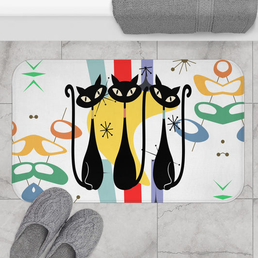 Mid Century Modern Atomic cat retro Bath Mat, bathroom decor, non slip bath mat