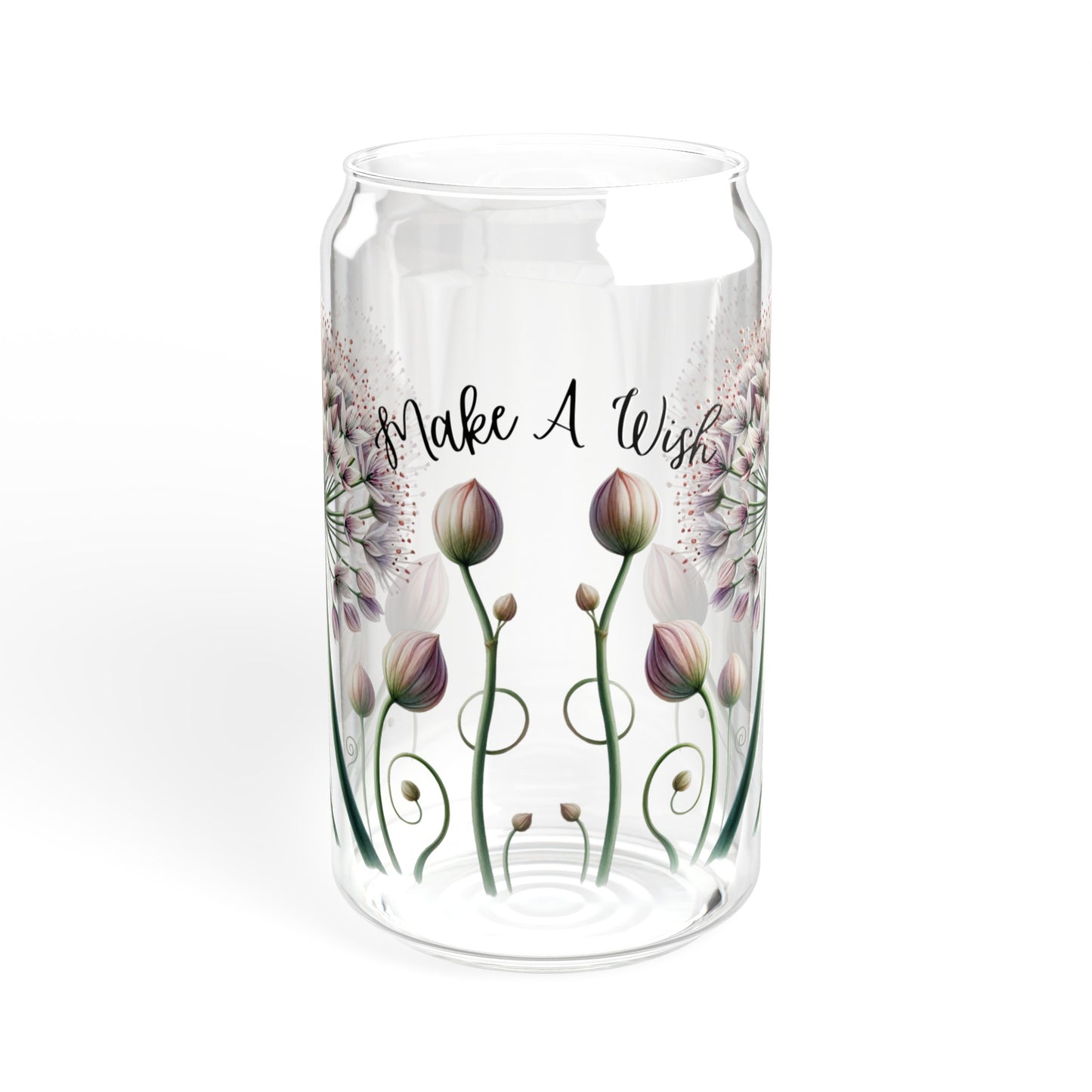 Dandelion make a wish floral Sipper Glass, 16oz, flower glass, cute drinking glass, iced coffee glass with lid and straw