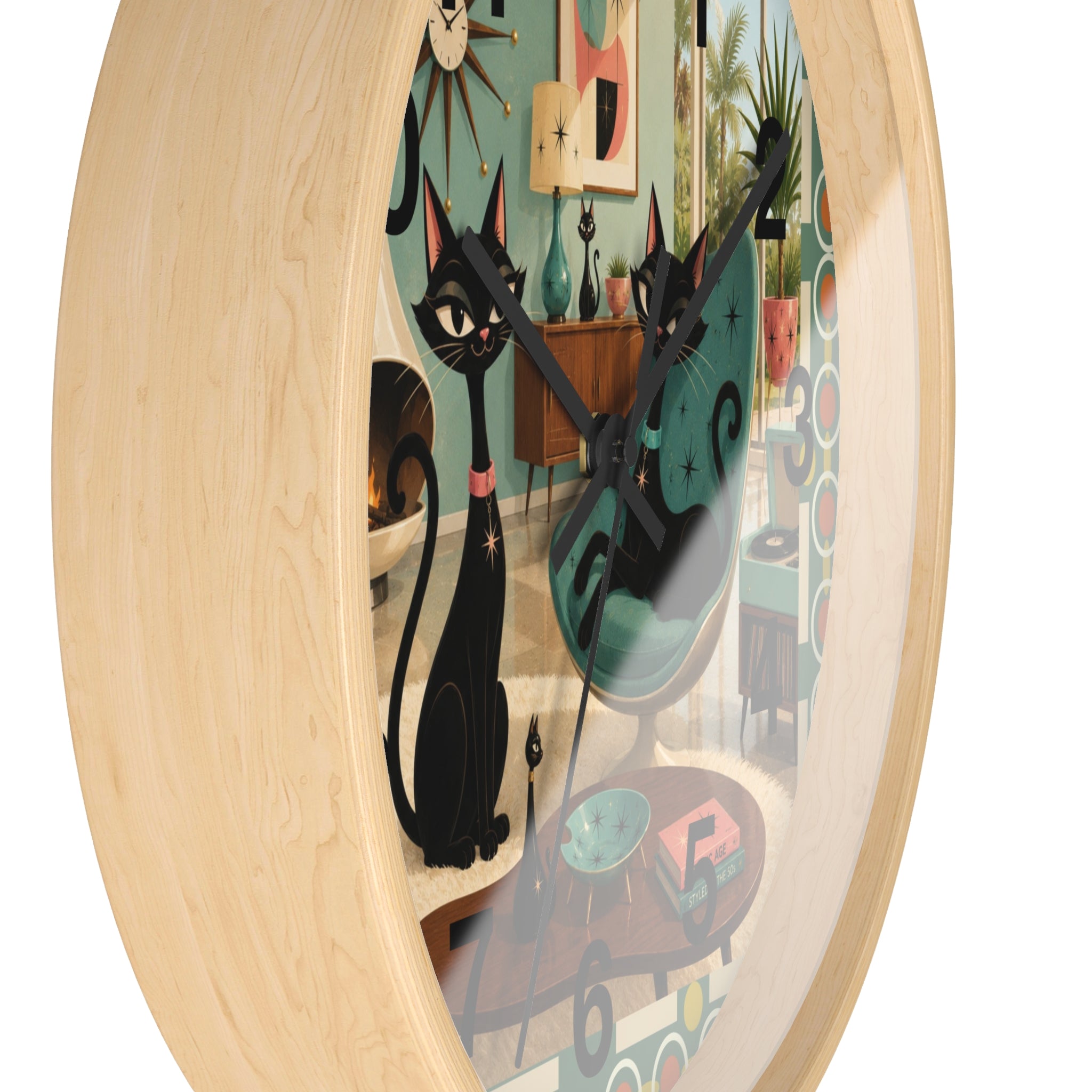 Mid Century Atomic Black Cats Wall Clock | Retro Living Room Decor