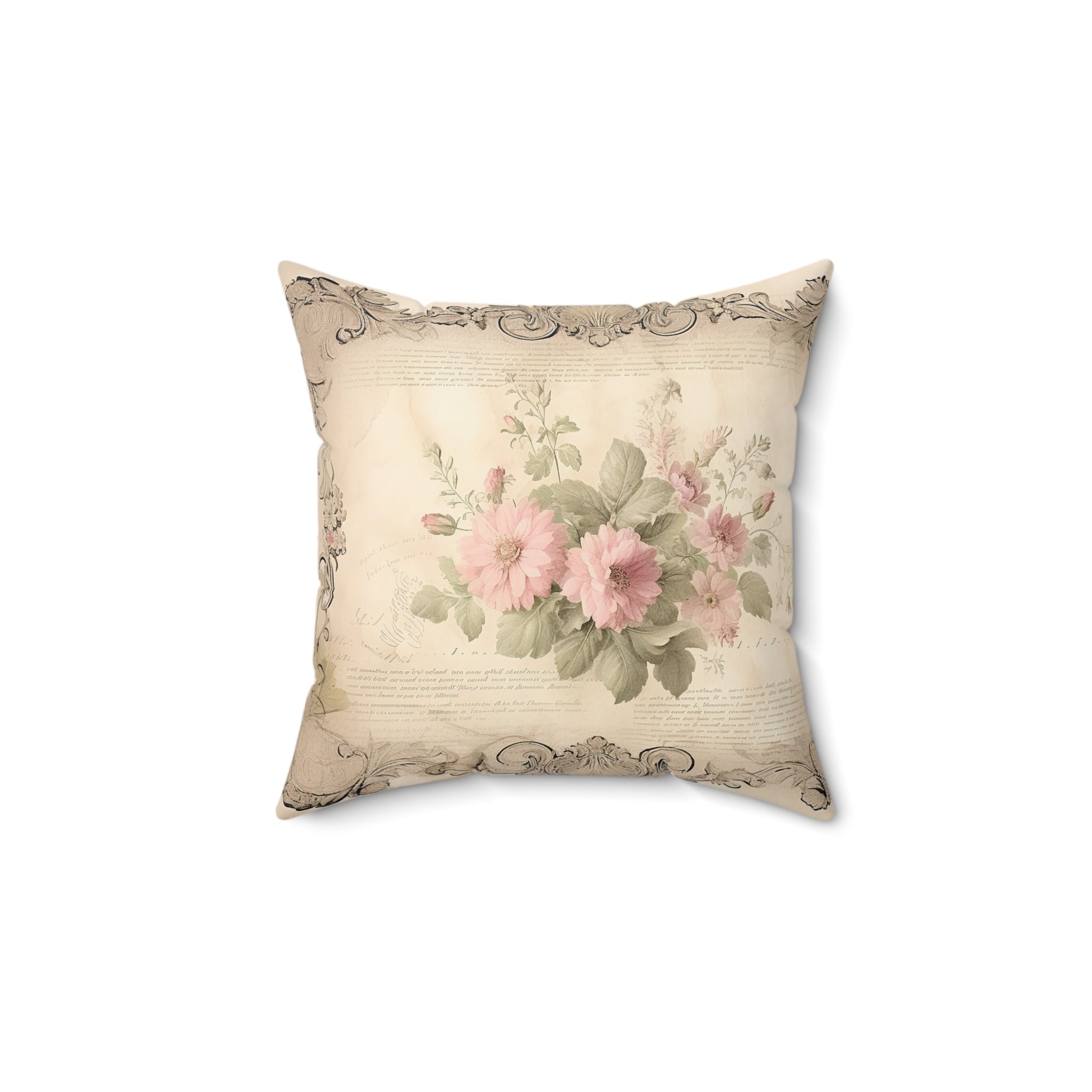 Vintage Floral Decorative Pillow - Shabby Chic Pink Rose Accent Cushion