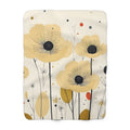 Yellow Poppy's Mid Century Modern Sherpa Fleece Blanket, retro floral, MCM throw couch bed blanket