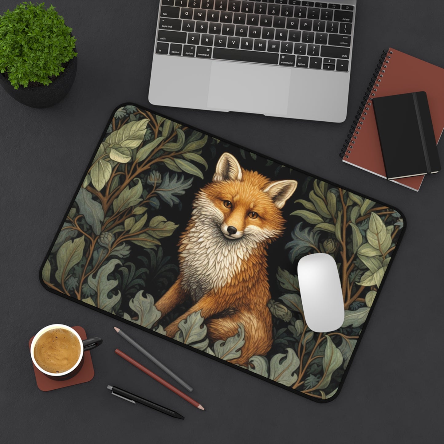 Fox William Morris inspired Desk Mat, work from home, office decor, desk protector, Large Mousepad, computer workspace mat