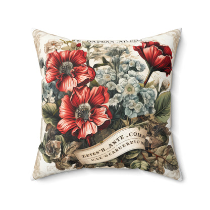 Vintage shabby chic style red poppies Spun Polyester Square Pillow, valentines gift, home decor, cottage decor