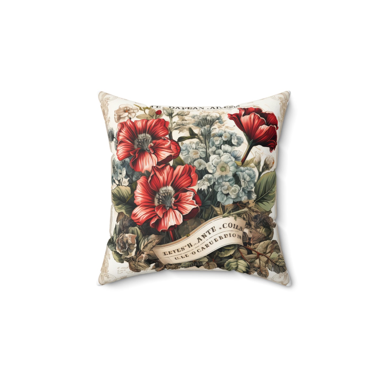 Vintage shabby chic style red poppies Spun Polyester Square Pillow, valentines gift, home decor, cottage decor