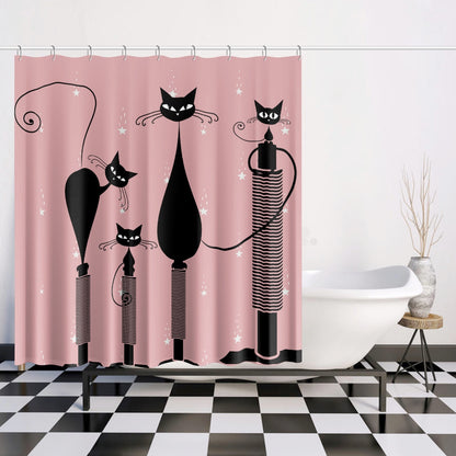 Pink Atomic cat retro Mid century modern Quick-drying Shower Curtain