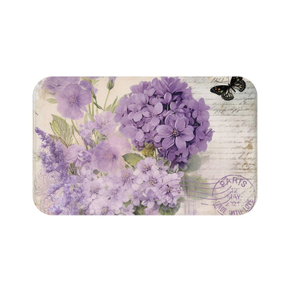 Purple lavender floral bathmat, country cottage, shabby chic style, vintage inspired, bathroom decor