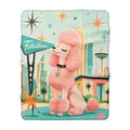 Retro Fabulous Pink Poodle Sherpa Blanket | Mid Century Cityscape