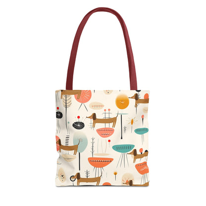 Tote Bag, Mid Century Modern Dachshund tote bag, carry bag, dog lover, beach, shopping, book bag, overnight or day trip tote bag