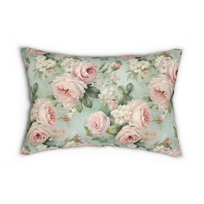 Pink vintage roses shabby chic Lumbar Pillow, French vintage inspired, retro, Farmhouse, country cottage, scatter throw cushion