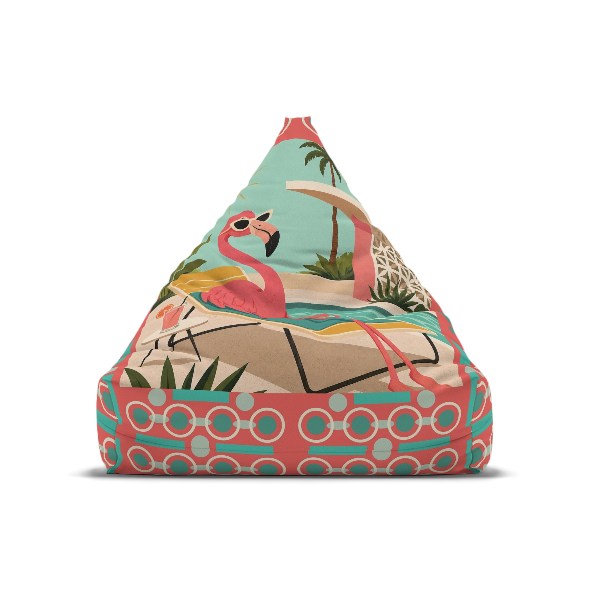 Tropical Pink Flamingo MCM Bean Bag Chair Cover | Retro Geometric Beach Print