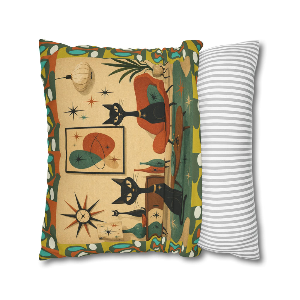 Mid Century Atomic Cats Pillowcase | Retro Atomic Living Room Throw Pillow - COVER ONLY