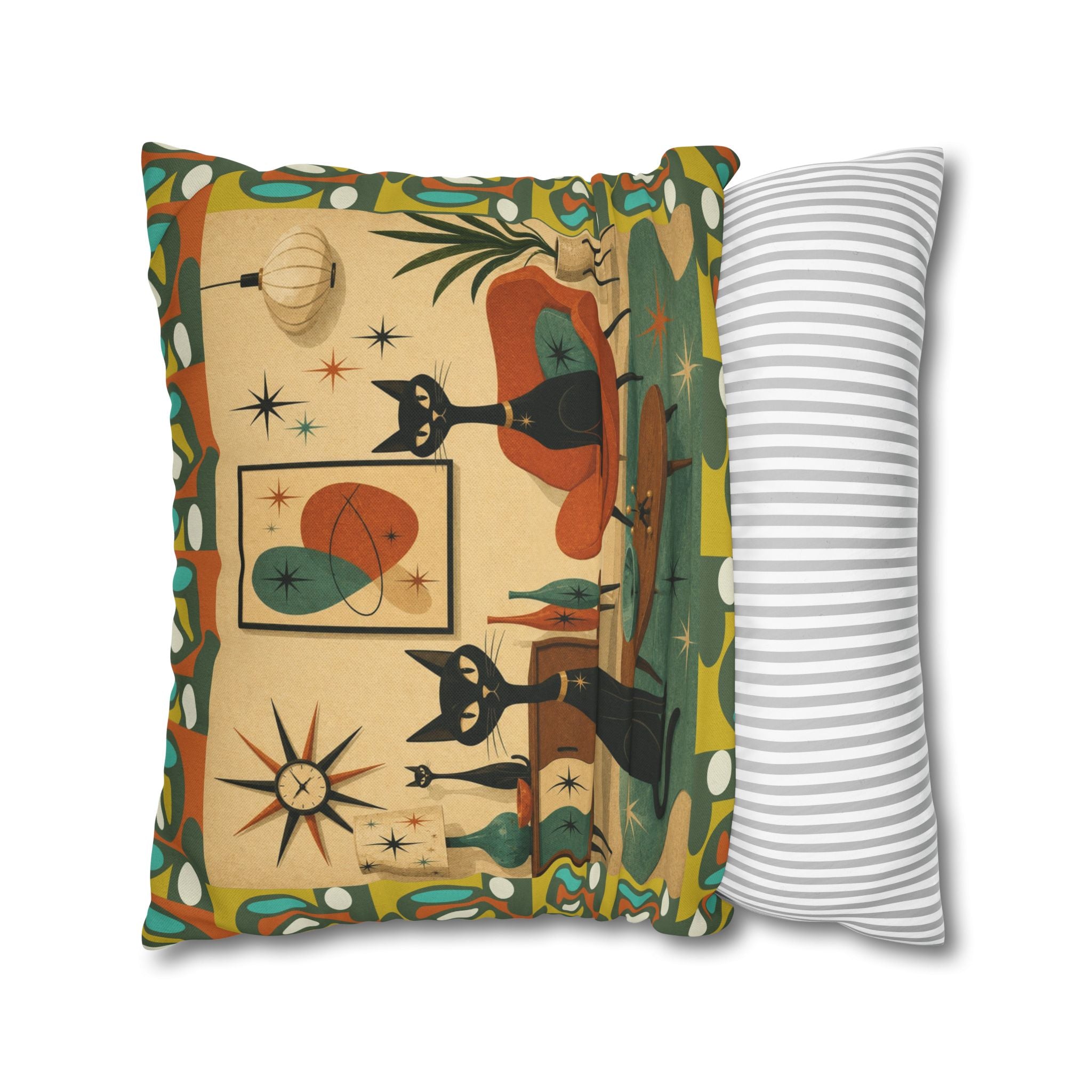 Mid Century Atomic Cats Pillowcase | Retro Atomic Living Room Throw Pillow - COVER ONLY