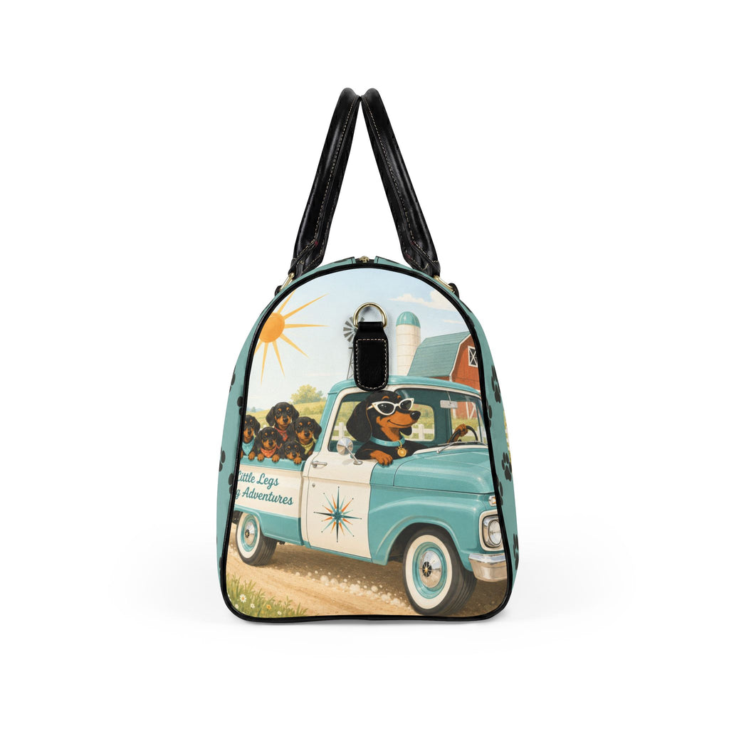 Dachshund Retro Truck Faux Leather Travel Bag | Vintage Farm Road Trip