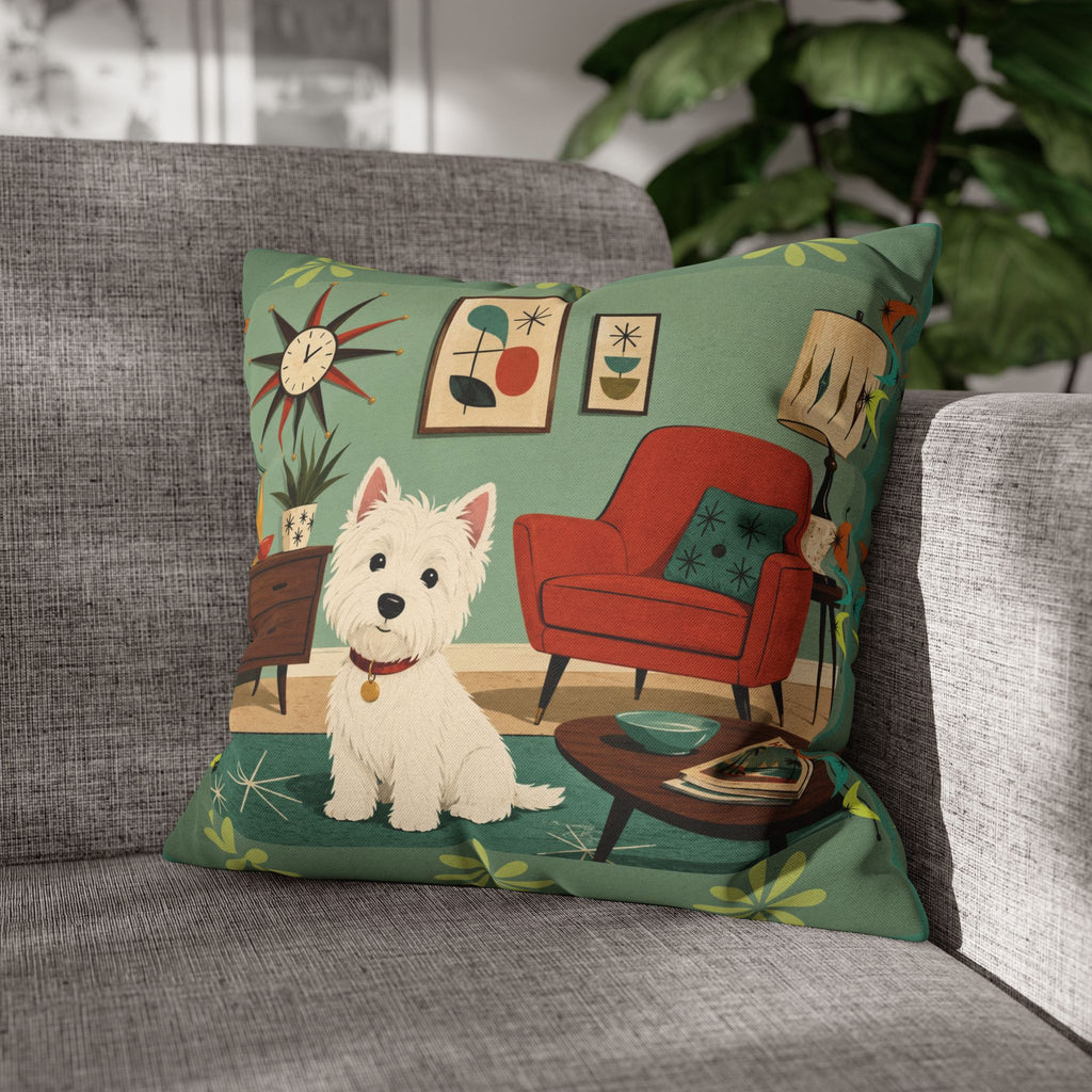 Retro Westie Dog Retro Living Room Pillowcase | Square Throw Pillowcase - COVER ONLY