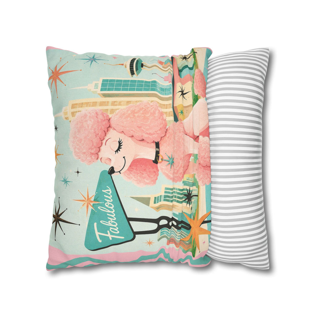 Fabulous Pink Poodle Pillowcase Spun Polyester Square Pillowcase | Retro Mid-Century Dog - COVER ONLY