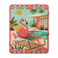 Retro Flamingo sun bathing Sherpa Blanket | Mid Century Tropical Throw