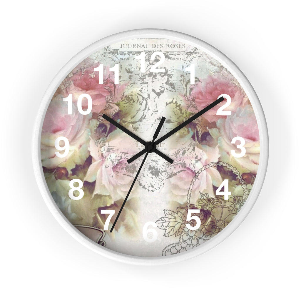 Shabby chic, pink roses, floral Wall clock