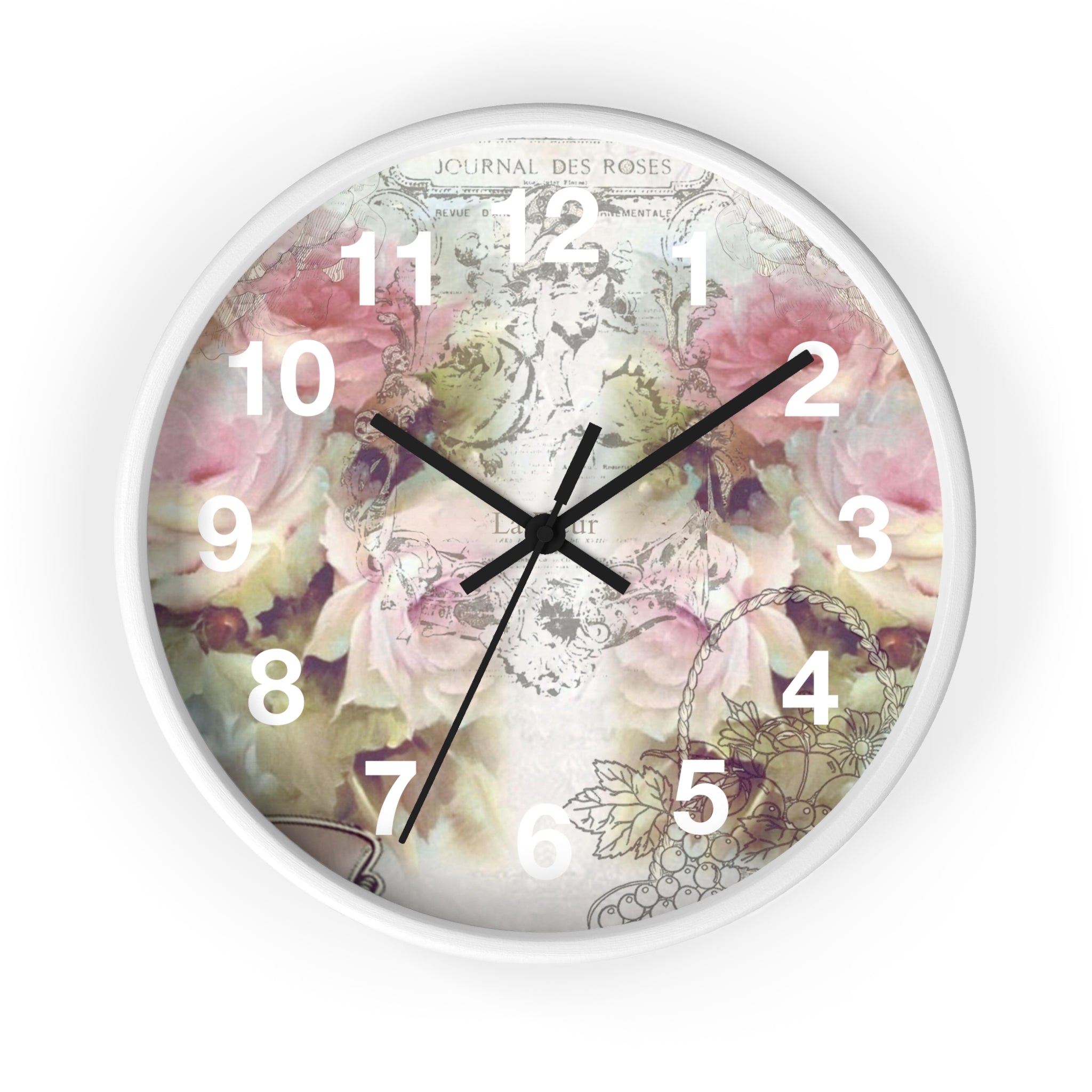 Shabby chic, pink roses, floral Wall clock