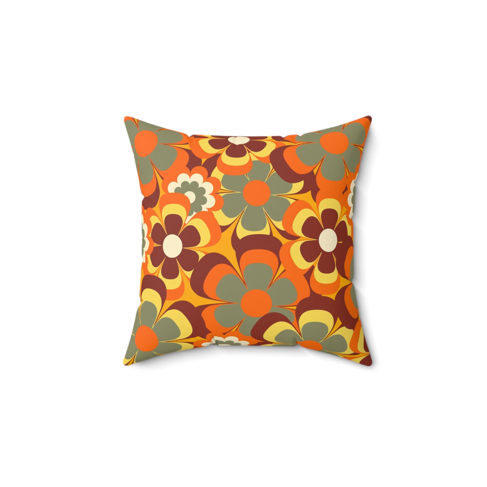 Groovy flowers retro Spun Polyester Square Pillow, hippie floral, 60s 70s inspired, scatter throw cushion