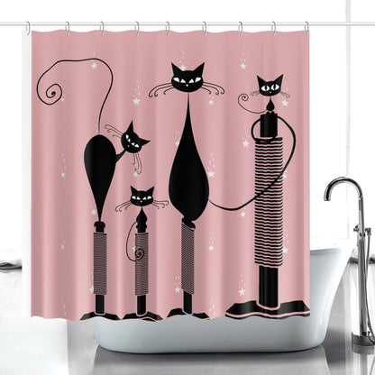 Pink Atomic cat retro Mid century modern Quick-drying Shower Curtain