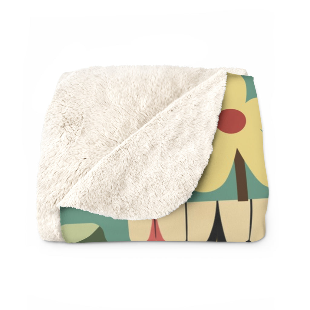 Mid-Century Retro Atomic Cat in Egg chair Lounge Sherpa Fleece Blanket | Vintage Mod Cat