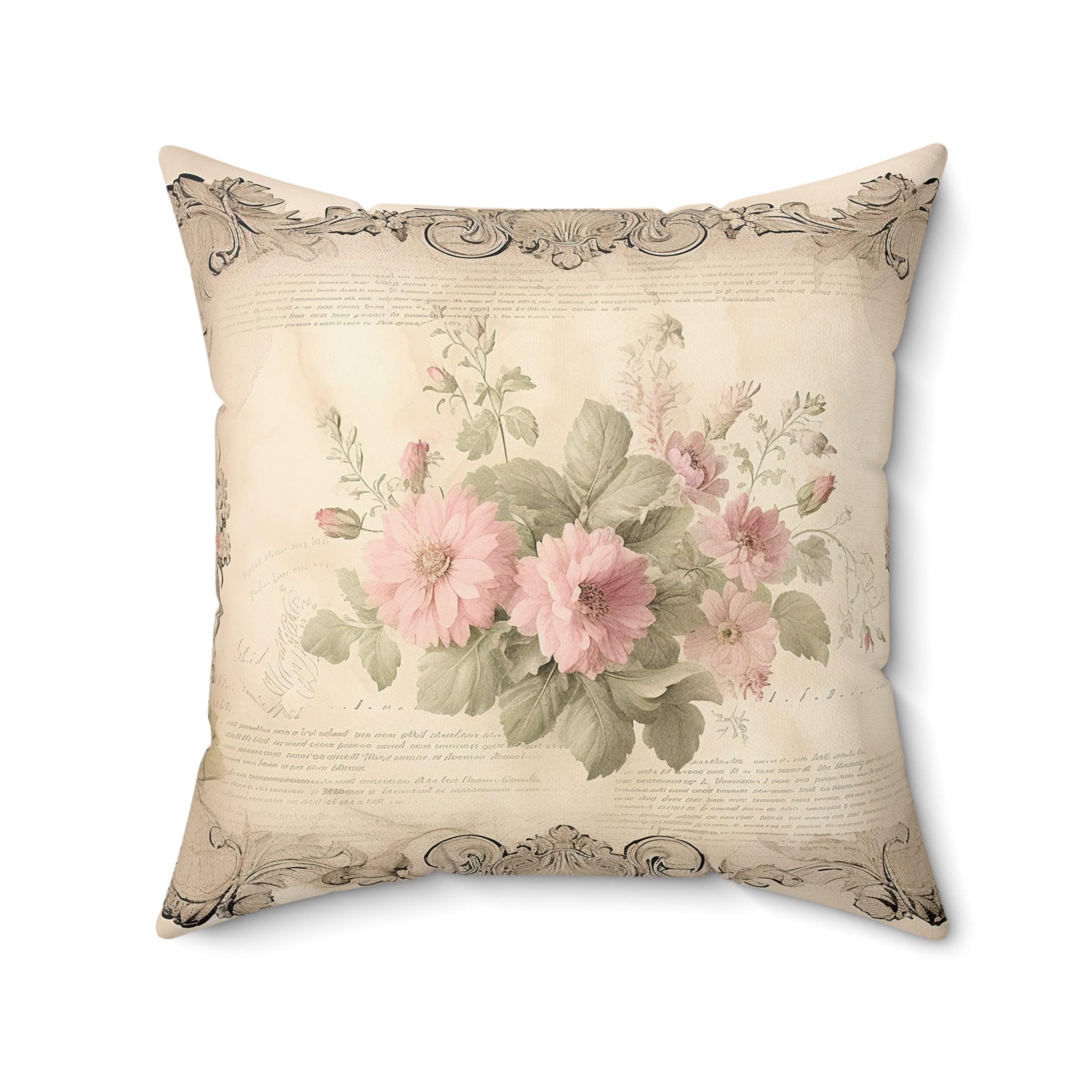 Vintage Floral Decorative Pillow - Shabby Chic Pink Rose Accent Cushion