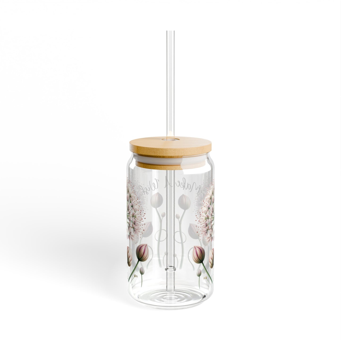 Dandelion make a wish floral Sipper Glass, 16oz, flower glass, cute drinking glass, iced coffee glass with lid and straw