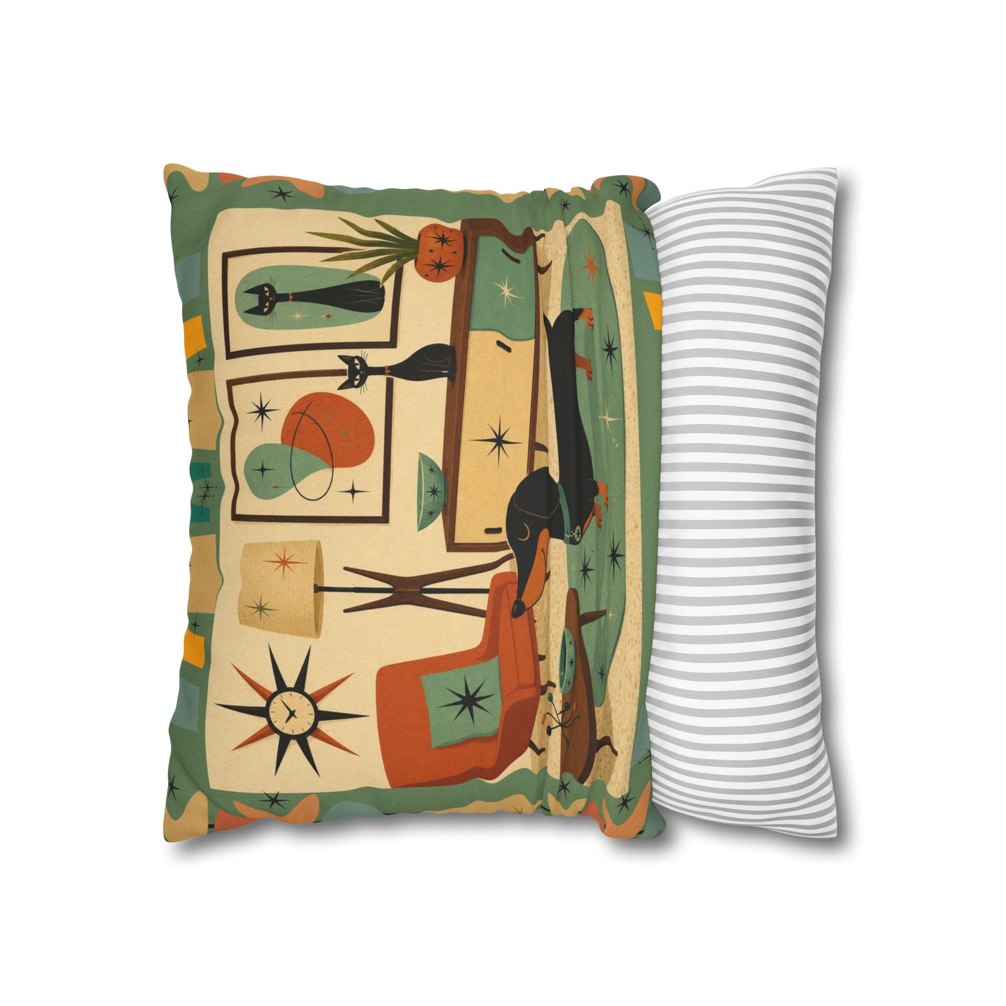 Mid-Century Living Room Dachshund Pillowcase | Square Pillowcase - COVER ONLY