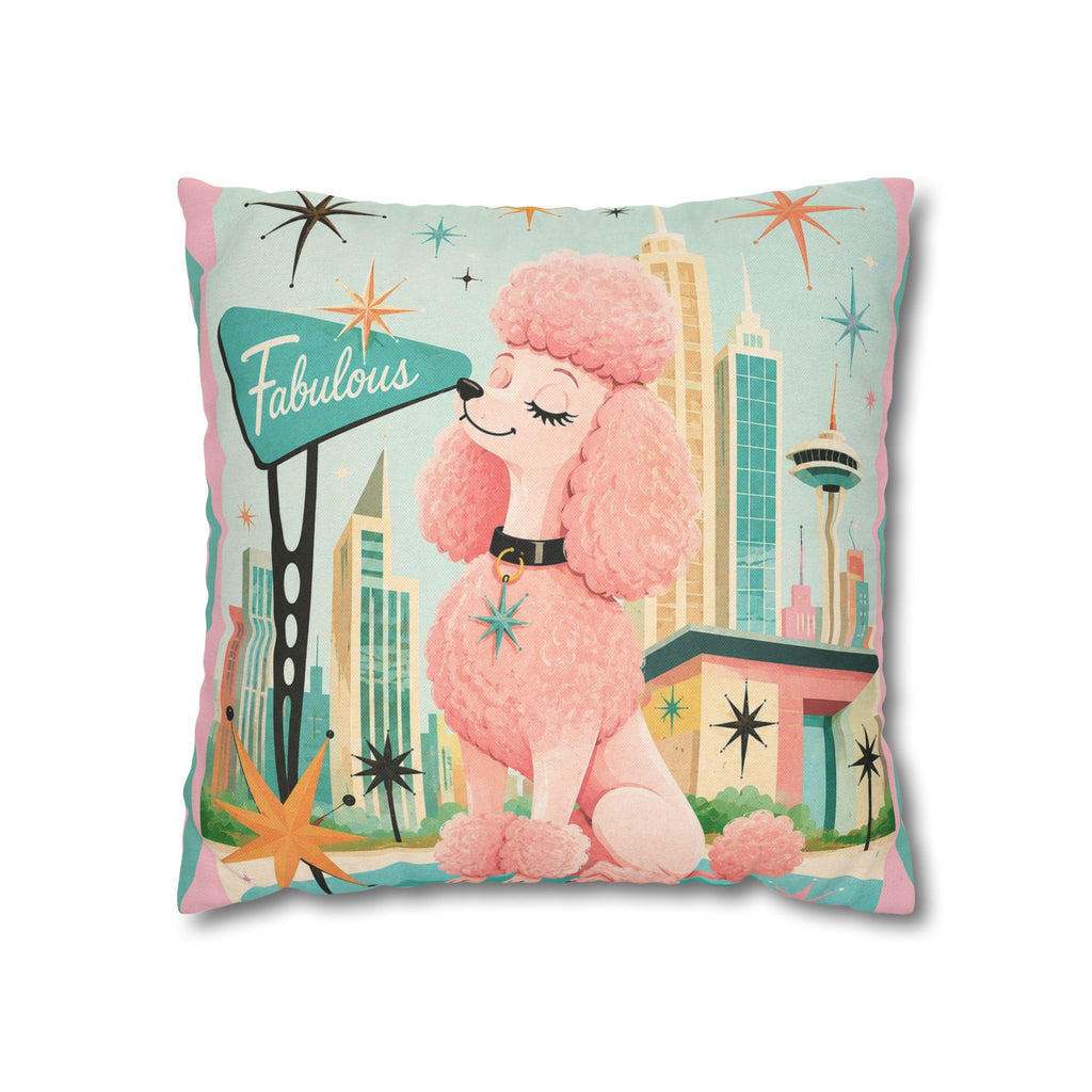 Fabulous Pink Poodle Pillowcase Spun Polyester Square Pillowcase | Retro Mid-Century Dog - COVER ONLY