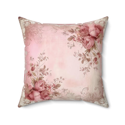 Vintage Old Light Roses Shabby chic Square Pillow, French Vintage inspired, floral scatter throw cushion