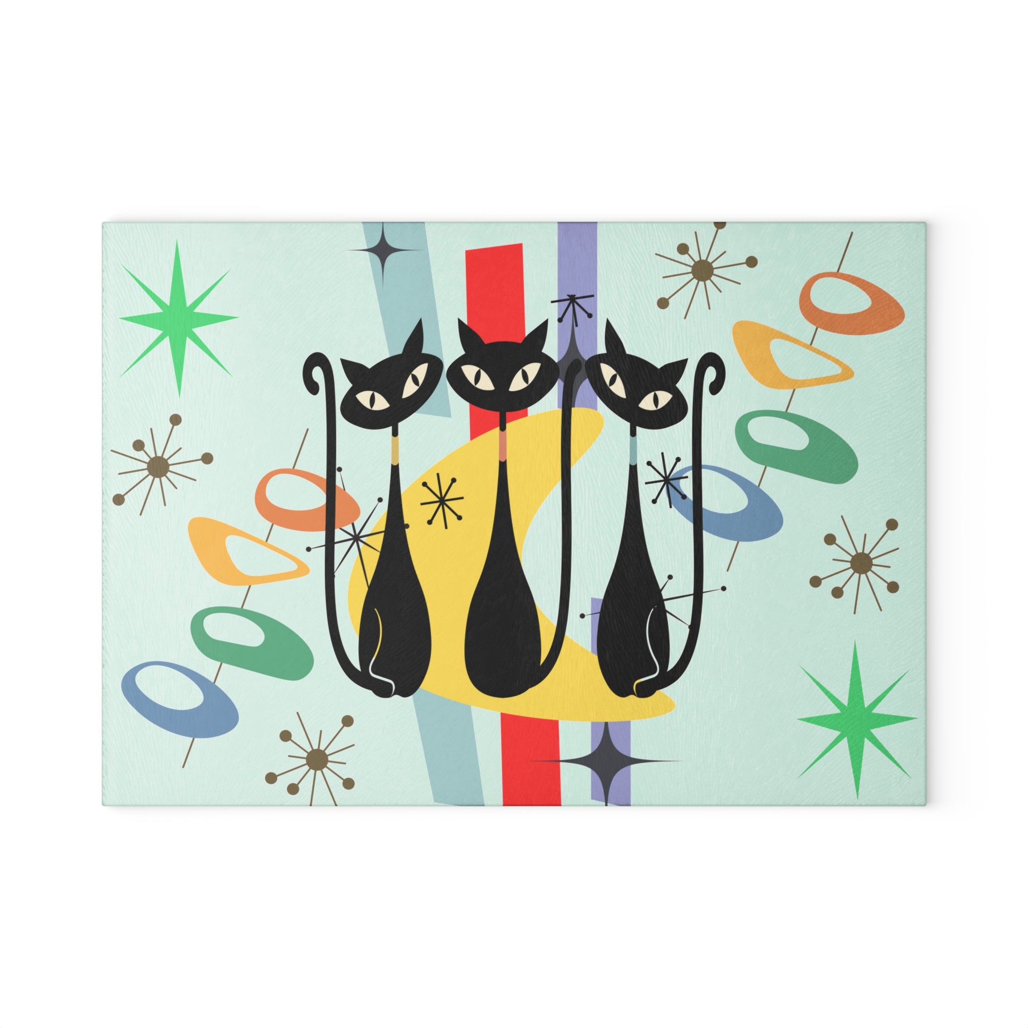 Mid-Century Retro Cats Glass Cutting Board – Vintage Atomic Deco Kitchen Decor