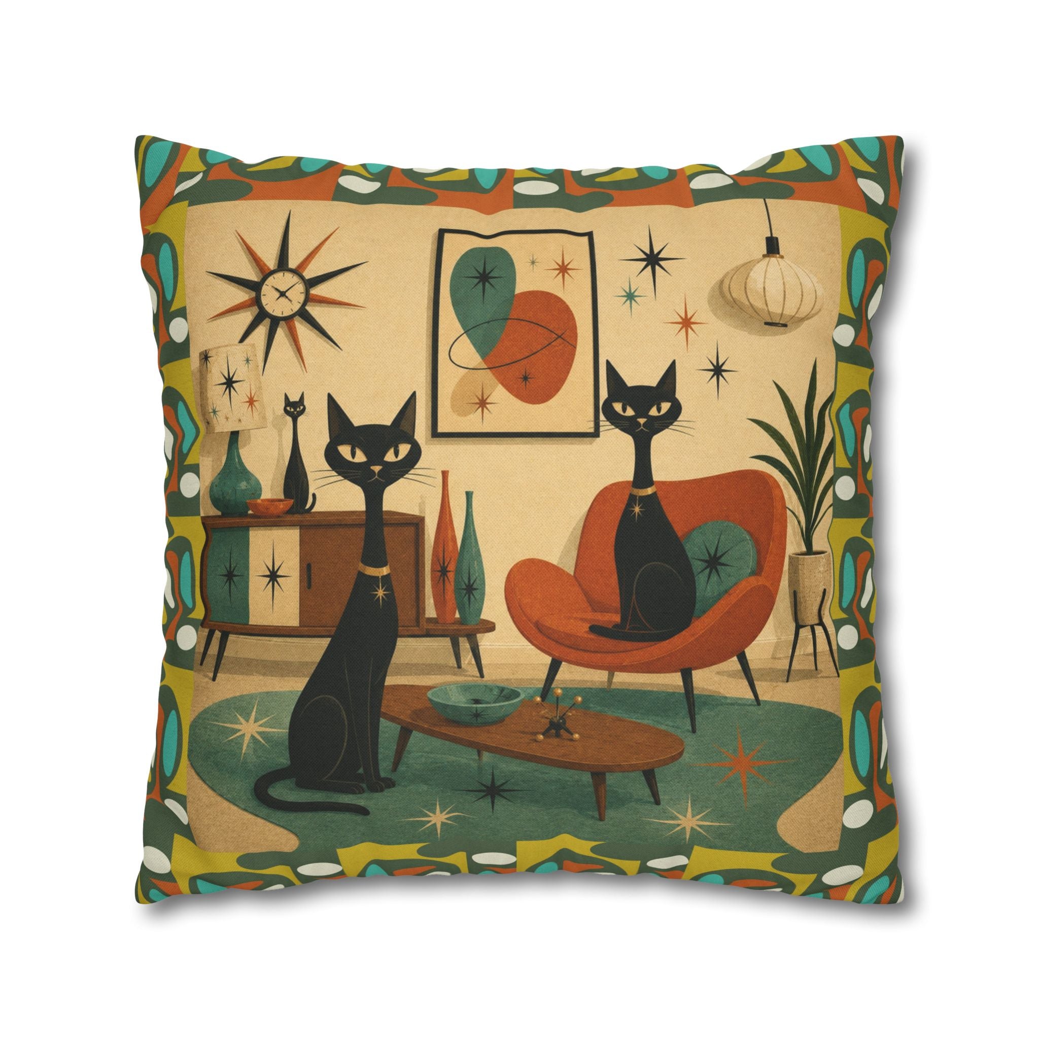 Mid Century Atomic Cats Pillowcase | Retro Atomic Living Room Throw Pillow - COVER ONLY